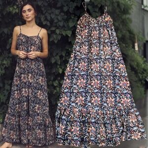 Mille Resort & Travel Maxi Dress Floral Paisley Navy Blue Red XS